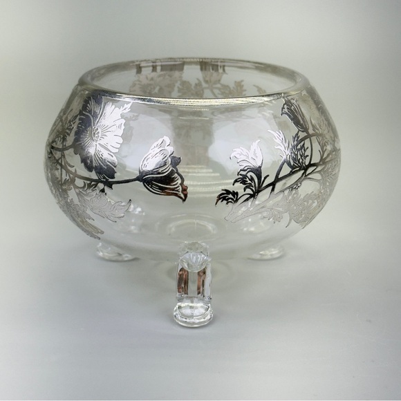 Vintage Silver Overlay Footed Glass Dish - Picture 2 of 6